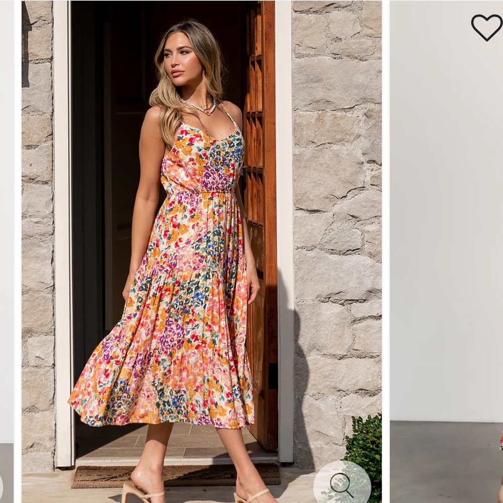 Baltic Born Floral Pink and Orange Midi Dress